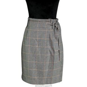 H&M Women's Tweed Houndstooth Plaid Paper Bag Pencil Skirt